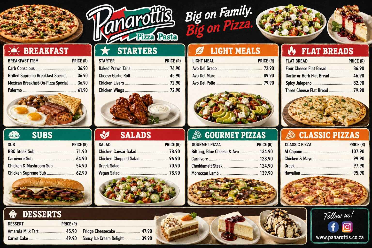 Panarottis Menu Prices South Africa